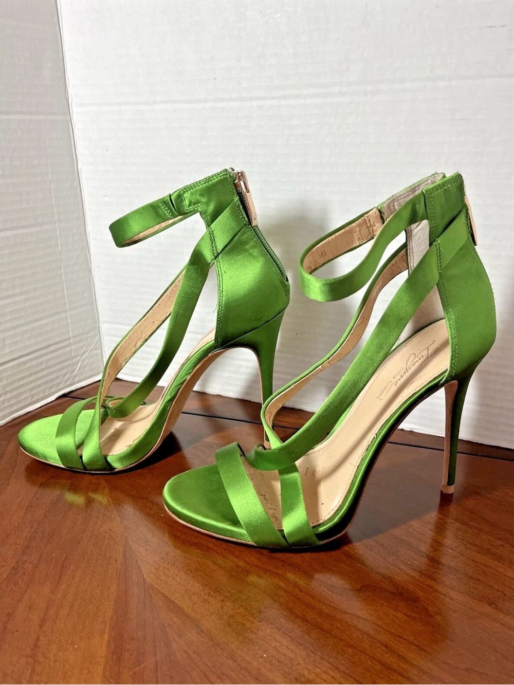 Women’s Green Satin Strappy High Heel Sandals
